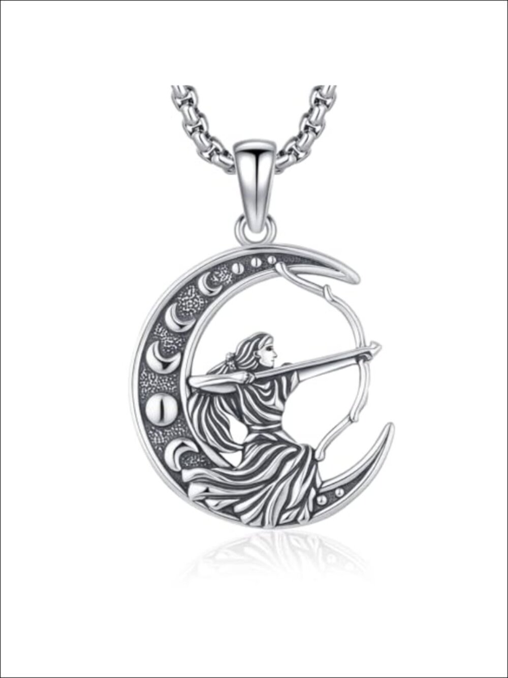 925 Sterling Silver Triple Moon Goddess Pendant Necklace 22in Adjustable